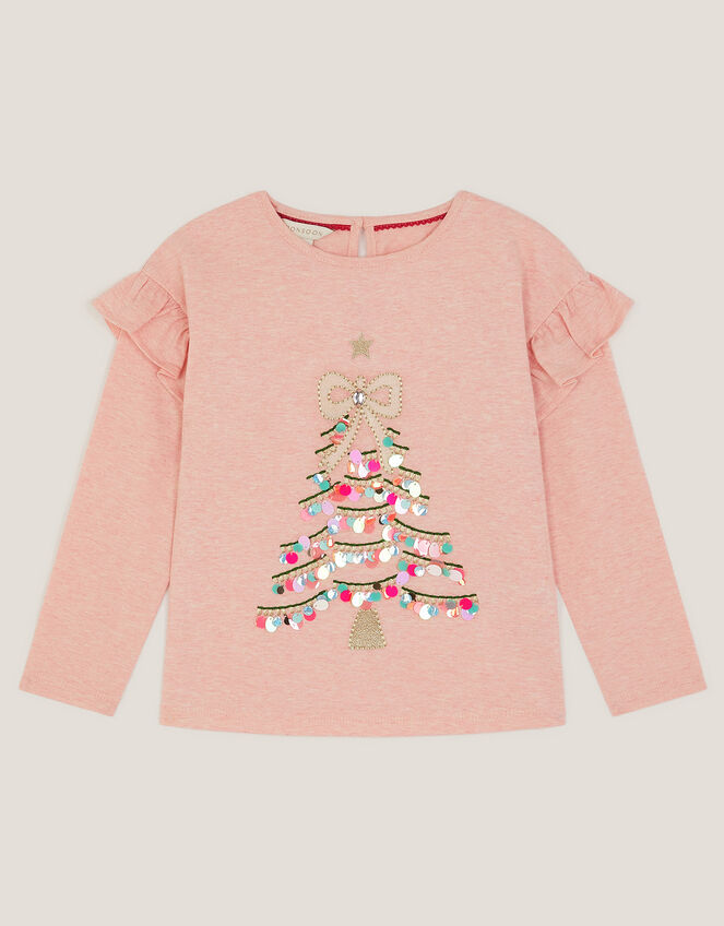 Sequin Christmas Tree Long Sleeve Top, Pink (PINK), large