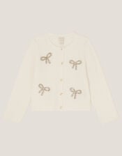 Bow Embellished Cardigan, Ivory (IVORY), large