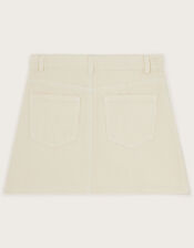 Tulip Embroidered Denim Skirt, Cream (CREAM), large