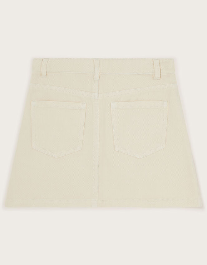 Tulip Embroidered Denim Skirt, Cream (CREAM), large