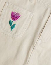 Tulip Embroidered Denim Skirt, Cream (CREAM), large