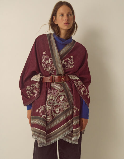 Crissy Jacquard Poncho, Red (BERRY), large