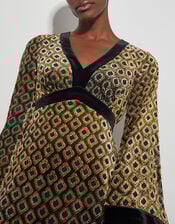 Jade Velvet Jacquard Midi Dress, Brown (CHOCOLATE), large