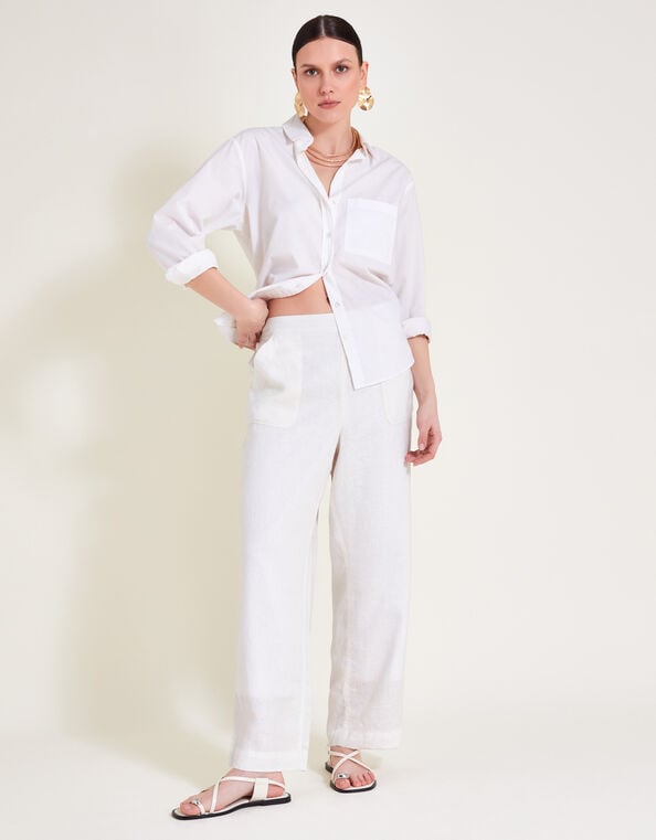 Parker Linen Crop Pants, White (WHITE), large