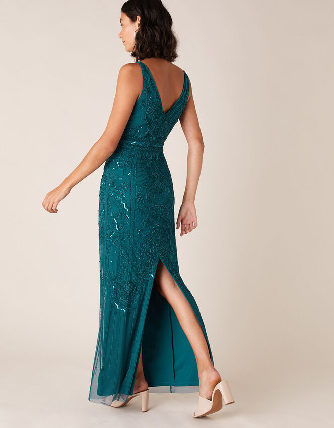 Marisa Embellished Maxi Dress in Recycled Fabric, Teal (TEAL), large