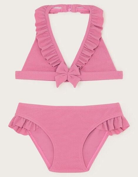 Seersucker Bow Ruffle Bikini Set, Pink (PINK), large