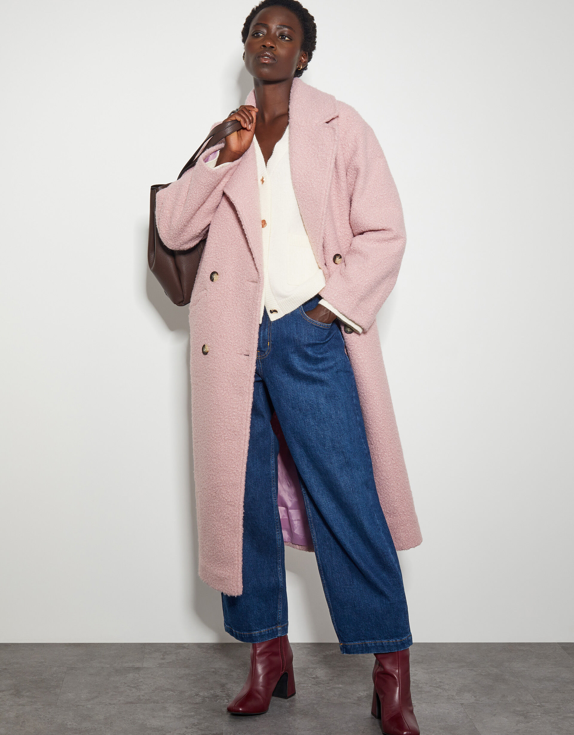 Ophelia Double-Breasted Boucle Coat Pink | Women's Coats | Monsoon US.