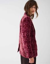East Jude Printed Velvet Blazer, Red (BERRY), large