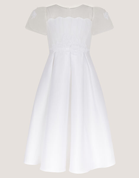 Chiffon Sleeve Floral Embroidered Dress, White (WHITE), large