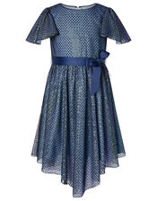 Sequin Flutter Sleeve Dress, Blue (NAVY), large