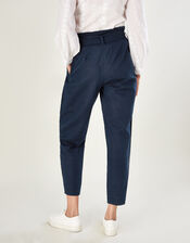 Linen Paper Bag Waist Trousers, Blue (NAVY), large