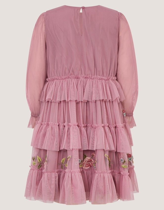 Sequin Embroidered Ruffle Mesh Dress, Pink (PINK), large