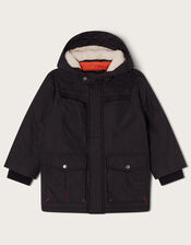 Parka Coat with Contrast Stitch, Black (BLACK), large