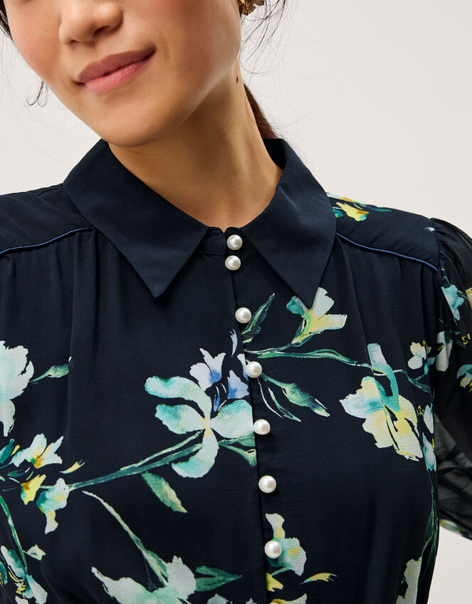 Lilwen Floral Midi Tea Dress, Blue (NAVY), large