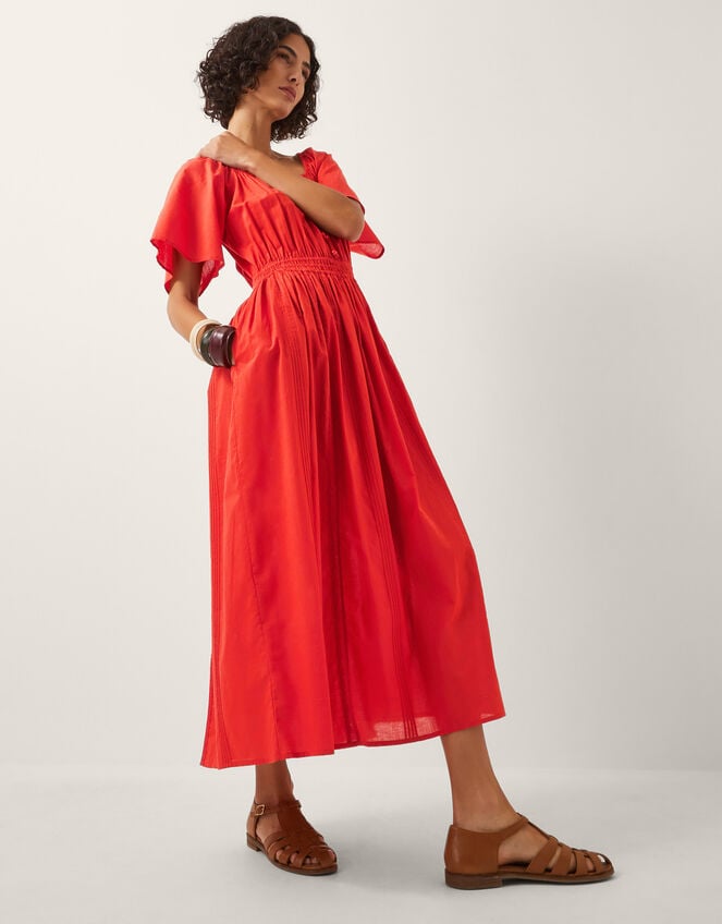 Lane Pintuck Lace Midi Dress, Orange (RUST), large
