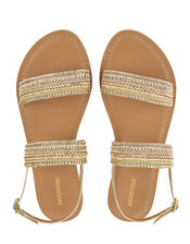 Rina Embellished Sandals with Embroidery, Gold (GOLD), large