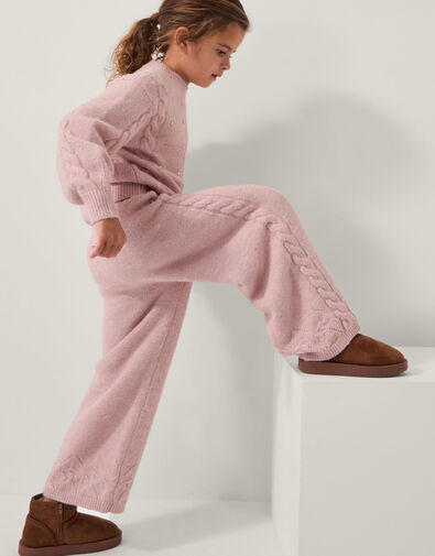 High Waist Cable Knit Trousers, Pink (PINK), large