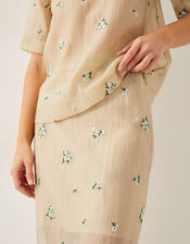 Sacha Embroidered Midi Skirt, Gold (GOLD), large