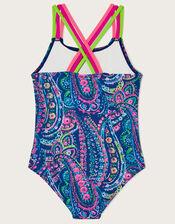 Paisley Print Swimsuit	, Blue (NAVY), large
