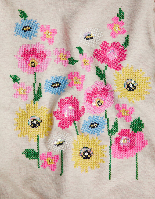 Cross Stitch Floral Sweatshirt, Ivory (IVORY), large