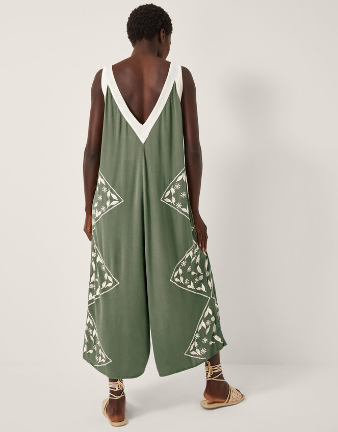 Rhea Embroidered Culotte Romper, Green (KHAKI), large