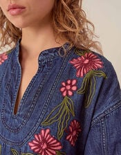 East Reyna Denim Embroidered Dress, Blue (INDIGO), large