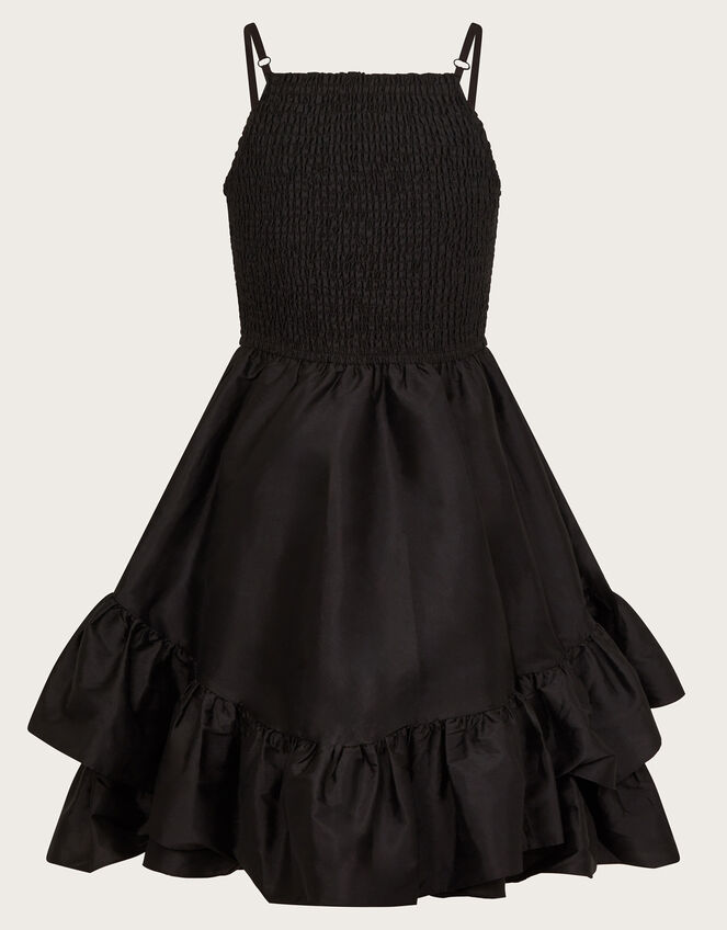 Clariska Smocked Taffeta Prom Dress, Black (BLACK), large