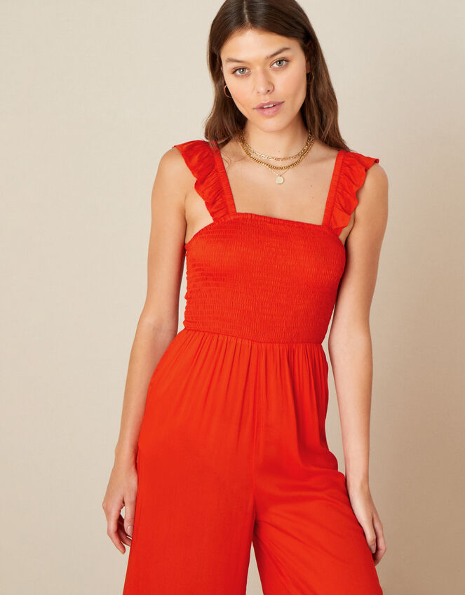 Ruffle Strap Wide Leg Jumpsuit, Orange (ORANGE), large