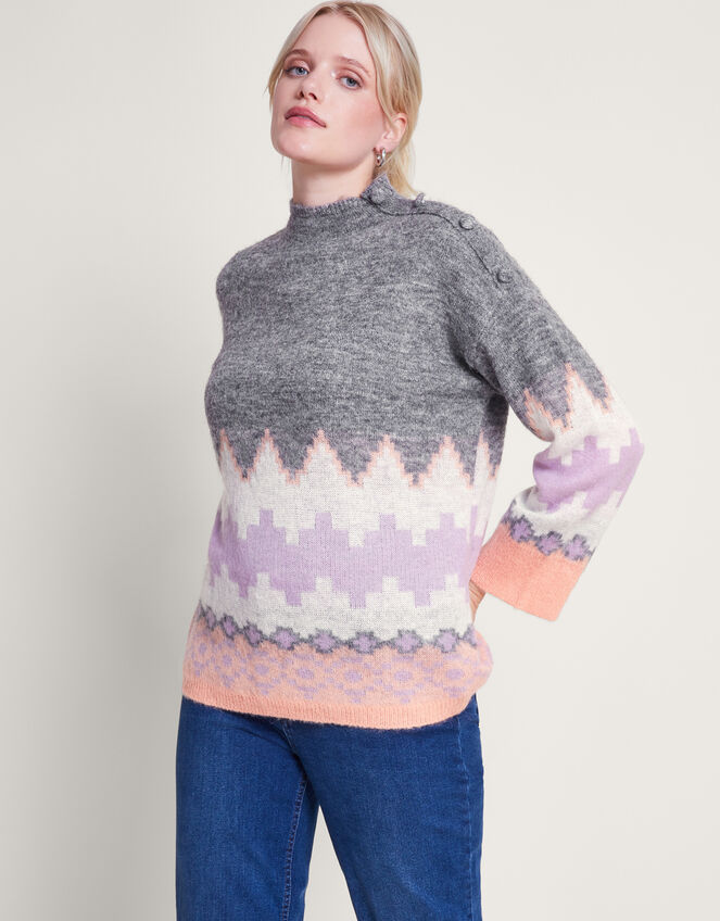 Ami Aztec-Inspired Jumper, Grey (GREY), large