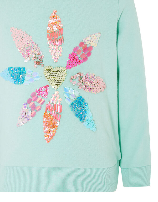 Embellished Flower Hoody with Organic Cotton , Blue (AQUA), large