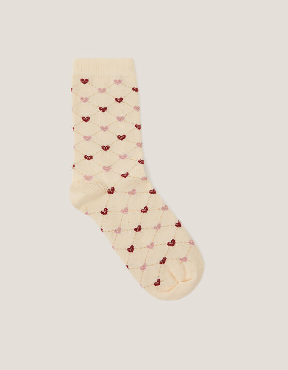 Sparkle Heart Argyle Socks, Cream (CREAM), large