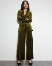 Valery Wide Leg Velvet Trousers, Green (OLIVE), large