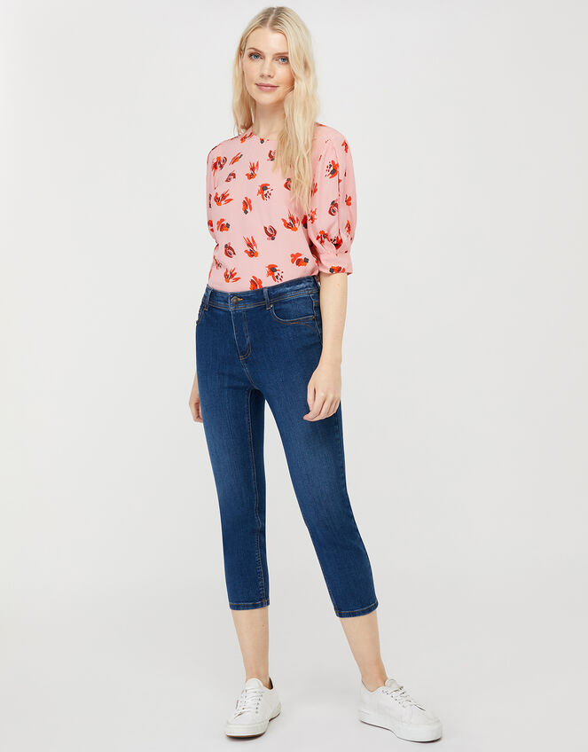 Betty Printed Short Sleeve Blouse, Pink (BLUSH), large