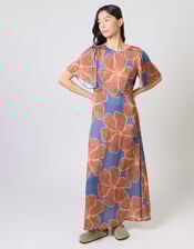 Traffic People Rene Flutter Floral Print Midi Dress, Blue (BLUE), large