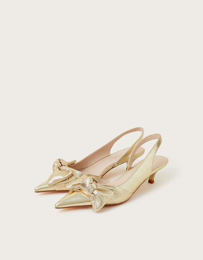 Bronte Metallic Bow Slingback Kitten Heels, Gold (GOLD), large