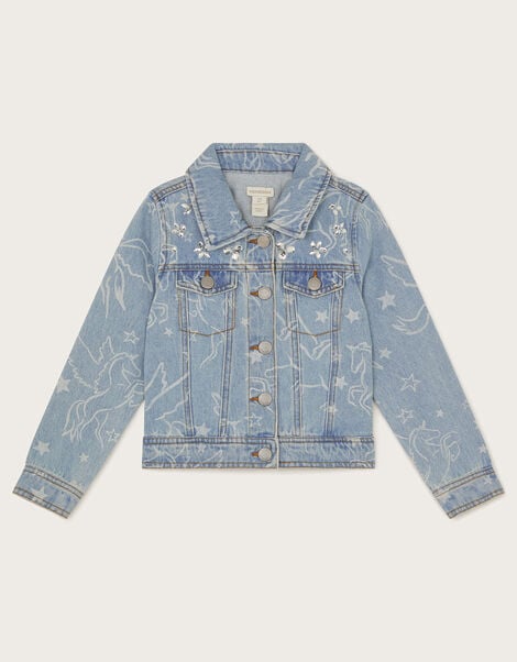 Unicorn Rhinestone Denim Jacket, Blue (BLUE), large