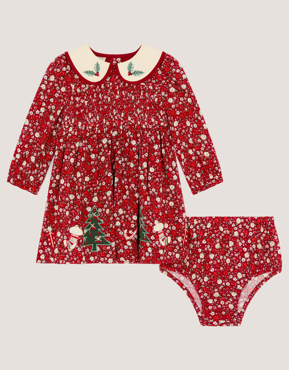 Baby Ditsy Floral Christmas Dress & Knickers Set , Pink (PINK), large