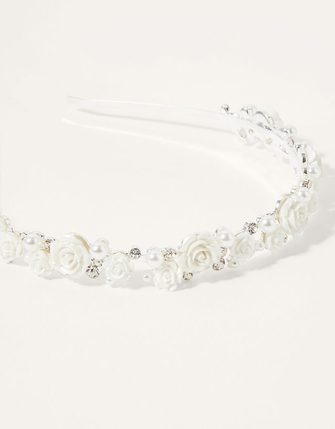 Frosted Pearl and Rose Headband, , large