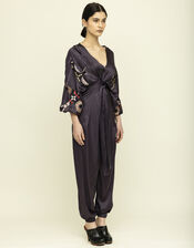 Tallulah & Hope Jodie Embroidered Wrap Jumpsuit, Grey (SMOKE), large