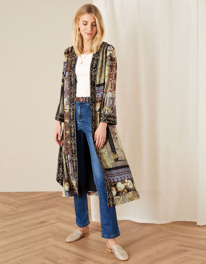 Demi Printed Long Kimono, Camel (BEIGE), large