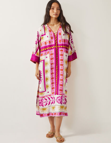 Tina Summer Floral Maxi Kaftan Dress, Pink (PINK), large