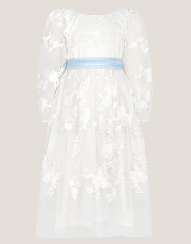 Beatrice Floral Embroidered Tulle Dress, Ivory (IVORY), large