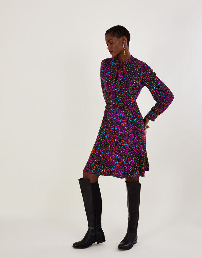 All-Over Foil Print Jersey Dress, Black (BLACK), large