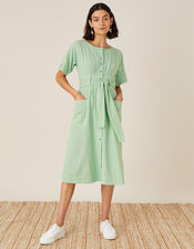 Crosshatch Midi Dress in Pure Cotton, Green (GREEN), large