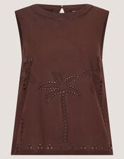 Eden Palm Cutwork Tank Top, Brown (BROWN), large