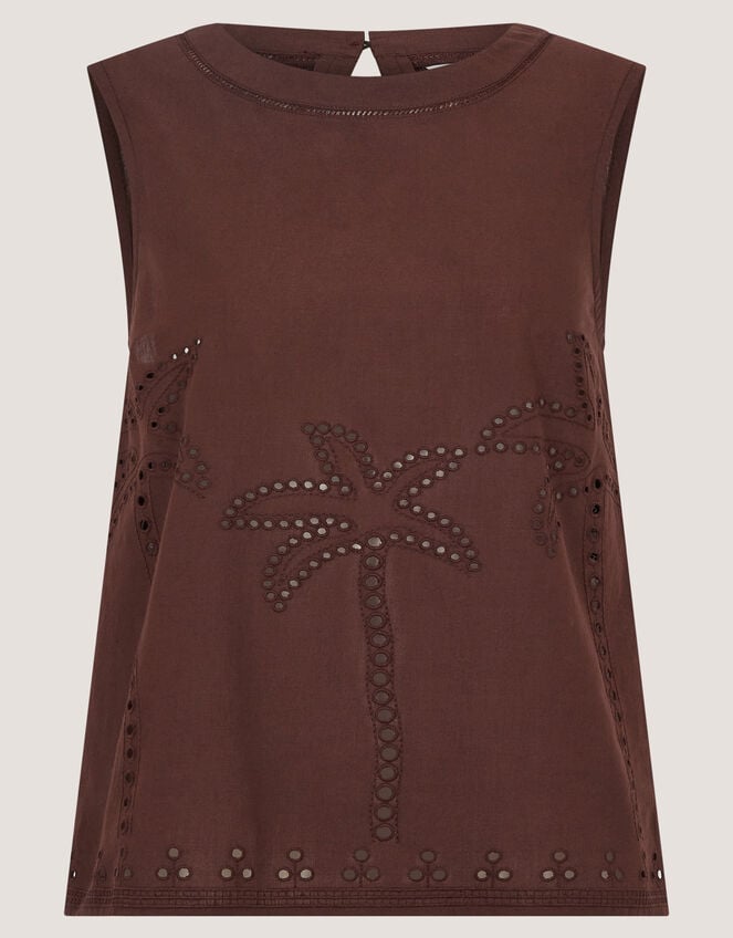 Eden Palm Cutwork Tank Top, Brown (BROWN), large