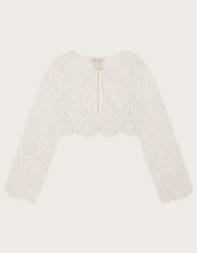 Cropped Crochet Cardigan, Ivory (IVORY), large