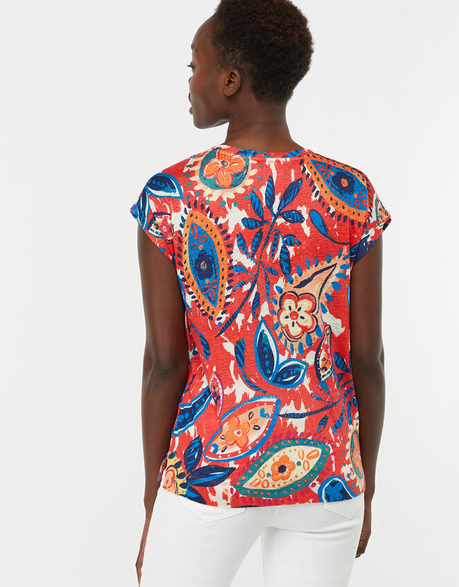 Nelly Linen Print T-Shirt , Red (RED), large