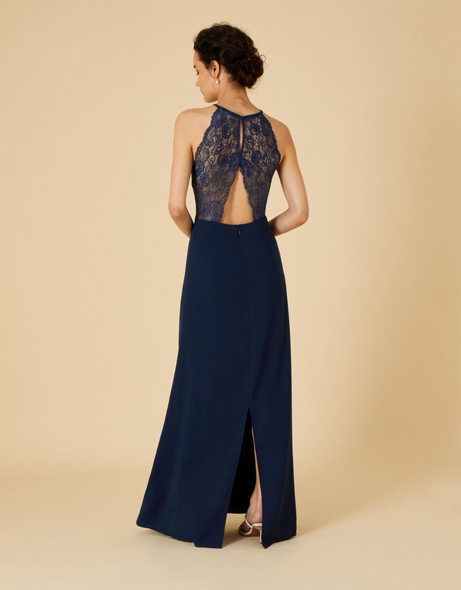 Kiki Lace Back Crepe Maxi Dress, Blue (NAVY), large
