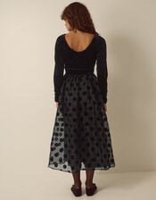 Viana Polka Dot Velvet Midi Dress, Black (BLACK), large